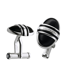 Platinum-plated oval cuff-links with black onyx cabochon inlay