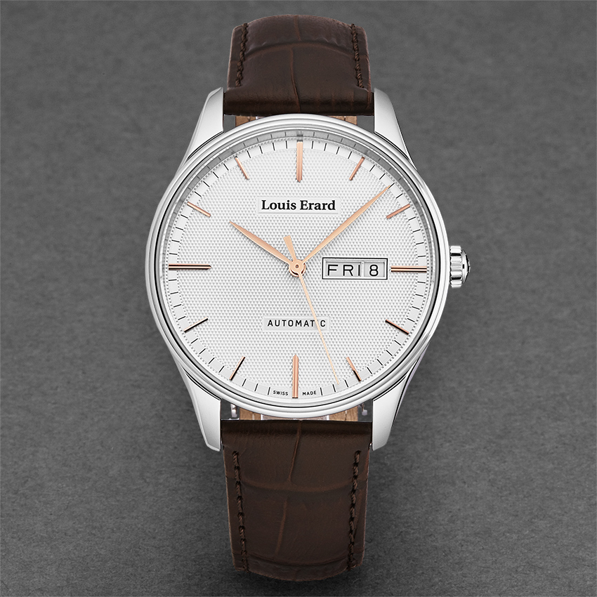 Louis Erard Heritage Day Date, Silver Dial With Leather Strap