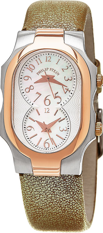 Philip Stein Signature Philip Stein Women's 'Signature' Mother of Pearl  Dial Gold Leather Strap Two Tone Quartz Watch Ladies Watch Model:  1TRG-FMOP-CSHG