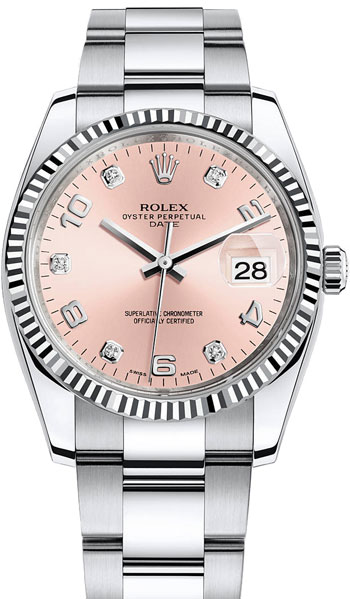 Rolex Rolex Oyster Perpetual Date Air King Ladies Watch Model 115234-Pink-Diam